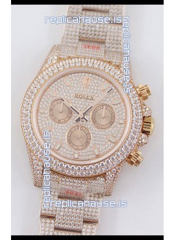Rolex Cosmograph Daytona Rose Gold ICED OUT Cal.4130 Movement - 904L Steel Watch