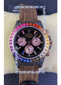 Rolex Daytona DiW Carbon Edition Rainbow Bezel - Forged Carbon Casing Khaki Strap 1:1 Mirror Replica