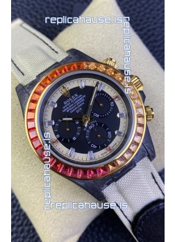 Rolex Daytona DiW Carbon Edition Rainbow Bezel - Forged Carbon Casing Beige Strap 1:1 Mirror Replica