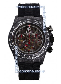 Rolex Daytona DiW Skeleton Carbon Edition Watch - Forged Carbon Casing Black Strap 1:1 Mirror Replica