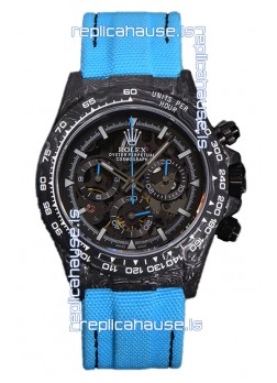 Rolex Daytona DiW Skeleton Carbon Edition Watch - Forged Carbon Casing Blue Strap 1:1 Mirror Replica