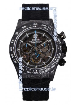 Rolex Daytona DiW Skeleton Carbon Edition Watch - Forged Carbon Casing Black Strap 1:1 Mirror Replica