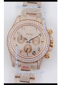 Rolex Cosmograph Daytona Rose Gold ICED OUT Cal.4130 Movement - 904L Steel Watch