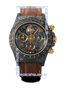 Rolex Daytona DiW Skeleton Carbon Edition Watch - Forged Carbon Casing Brown Strap 1:1 Mirror Replica
