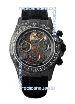 Rolex Daytona DiW Skeleton Carbon Edition Watch - Forged Carbon Casing Black Strap 1:1 Mirror Replica