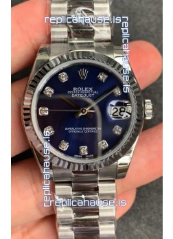 Rolex Datejust 31MM ETA-2671 Movement Swiss Replica in 904L Steel in Blue Dial 
