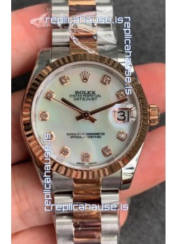 Rolex Datejust 31MM ETA-2671 Movement Swiss Replica in 904L Steel in Pearl Dial Oyster Strap