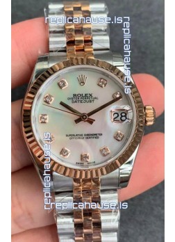 Rolex Datejust 31MM ETA-2671 Movement Swiss Replica in 904L Two Tone Rose Gold in Pearl Dial