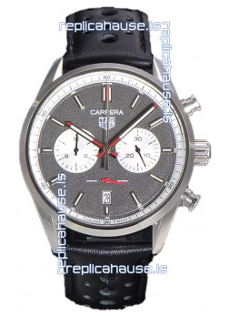 Tag Heuer Carrera Chronograph 43 Swiss Quartz Replica Watch Grey Dial Leather Strap