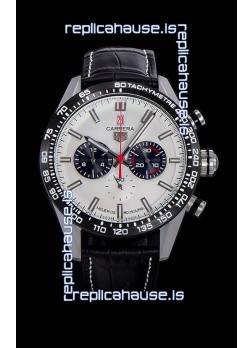 Tag Heuer Carrera Swiss Quartz Movement Replica Watch in White Dial - Black Leather Strap