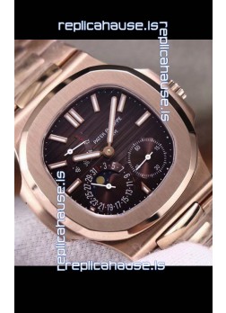 Patek Philippe Nautilus 5712/R 1:1 Quality Swiss Replica Watch in Brown Dial Gold Strap