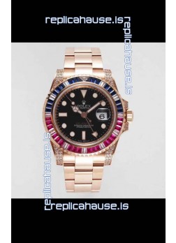 Rolex GMT Masters II Diamonds Swiss watch with Rose Gold 904L Case - 1:1 Mirror Quality 