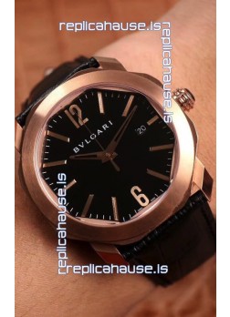 Bvlgari Octo Roma Edition 1:1 Mirror Replica in Rose Gold - Black Dial 