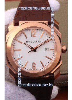 Bvlgari Octo Roma Edition 1:1 Mirror Replica in Rose Gold - White Dial 