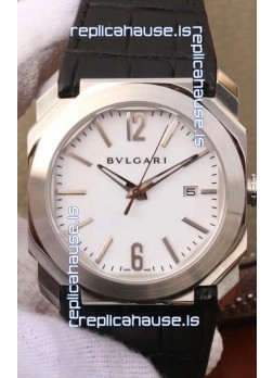 Bvlgari Octo Roma Edition 1:1 Mirror Replica in 904L Steel Casing - White Dial Leather Strap