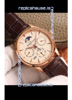 Jaeger LeCoultre Master Ultra-Thin Perpetual Calendar Pale Yellow Dial Swiss Replica Watch 
