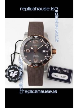 Longines HydroConquest 1:1 Swiss Replica Watch in Grey Dial Rubber Strap Rose Gold Bezel