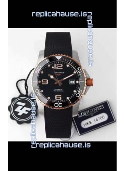 Longines HydroConquest 1:1 Swiss Replica Watch in Black Dial Rubber Strap Rose Gold Bezel