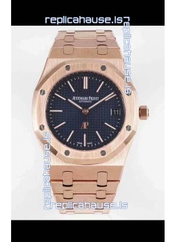 Audemars Piguet Royal Jumbo Oak Extra Thin Swiss Replica Rose Gold - 1:1 Mirror Replica Watch Blue Dial