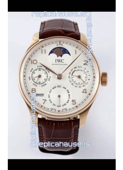 IWC Portuguese Perpetual Calendar Rose Gold Swiss Replica Watch REF. IW503302