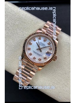 Rolex Datejust 278275 31MM Swiss Replica in 904L Steel Rose Gold in White Pearl Dial - 1:1 Mirror Replica