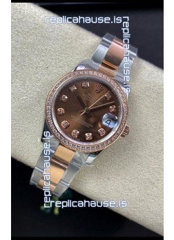 Rolex Datejust 278381 31MM Swiss Replica in 904L Steel Two Tone Rose Gold Brown Dial 1:1 Mirror Replica