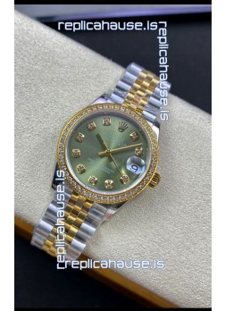 Rolex Datejust 31MM Swiss Replica in 904L Steel Two Tone Yellow Green Dial 1:1 Mirror Replica