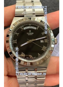 Tudor Royal Edition Watch - 1:1 Mirror Replica in Steel Casing - Black Roman Dial 