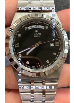 Tudor Royal Edition Watch - 1:1 Mirror Replica in Steel Casing - Black Diamonds Dial