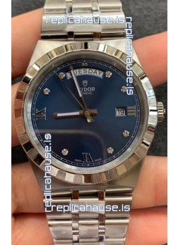 Tudor Royal Edition Watch - 1:1 Mirror Replica in Steel Casing - Blue Diamonds Dial