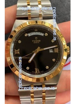 Tudor Royal Edition Watch - 1:1 Mirror Replica in Two Tone Casing - Black Diamonds Dial