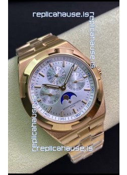 Vacheron Constantin Overseas Perpetual Calendar Ultra-Thin Steel Dial Rose Gold Casing Replica