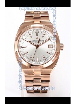 Vacheron Constantin Super Clone Overseas 1:1 Mirror Swiss Replica Watch in Rose Gold Steel Dial