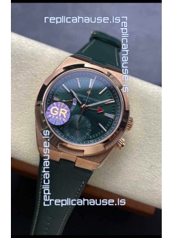 Vacheron Constantin Overseas Dual Time Rose Gold 1:1 Mirror Swiss Replica Watch in Green Dial
