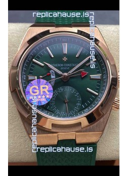 Vacheron Constantin Overseas Dual Time Rose Gold 1:1 Mirror Swiss Replica Watch in Green Dial