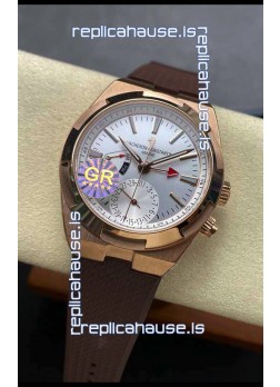 Vacheron Constantin Overseas Dual Time Rose Gold 1:1 Mirror Swiss Replica Watch in Steel Dial