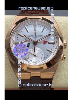Vacheron Constantin Overseas Dual Time Rose Gold 1:1 Mirror Swiss Replica Watch in Steel Dial