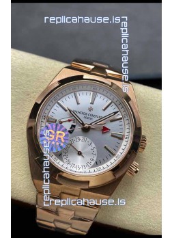 Vacheron Constantin Overseas Dual Time Rose Gold 1:1 Mirror Swiss Replica Watch in Steel Dial