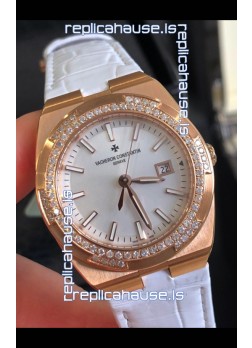 Vacheron Constantin Overseas Rose Gold 33MM Swiss Quartz Replica Watch Steel Dial 