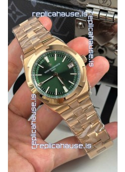 Vacheron Constantin Super Clone Overseas 1:1 Mirror Swiss Replica Watch in Rose Green Steel Dial