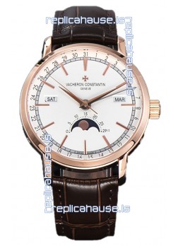 Vacheron Constantin Traditionelle Complete Calendar Rose Gold Plating White Dial Swiss Replica
