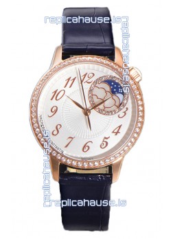Vacheron Constantin Egerie Muse Moonphase Rose Gold Casing in White Dial Swiss Replica