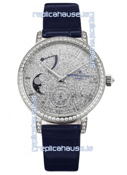 Vacheron Constantin Traditionelle Moon Phase Diamond Paved Dial in White Gold Swiss Replica