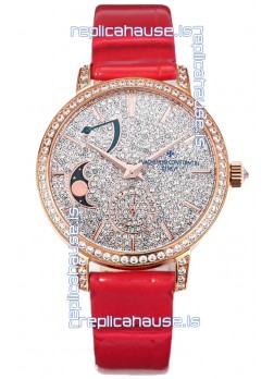Vacheron Constantin Traditionelle Moon Phase Diamond Paved Dial in Rose Gold Swiss Replica