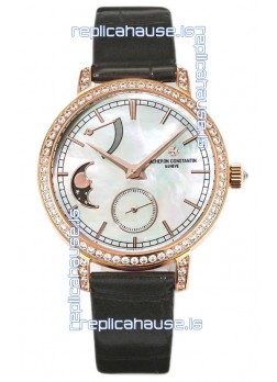 Vacheron Constantin Traditionelle Moon Phase Mother of Pearl Dial in Rose Gold Swiss Replica
