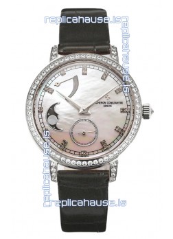 Vacheron Constantin Traditionelle Moon Phase Mother of Pearl Dial in Steel Case Swiss Replica