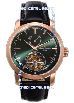 Vacheron Constantin Traditionelle 14-Day Tourbillon Green Dial Rose Gold 1:1 Mirror Replica Watch 