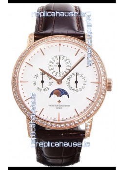 Vacheron Constantin Patrimony Perpetual Calendar Ultra-Thin Rose Gold White Dial Swiss Replica