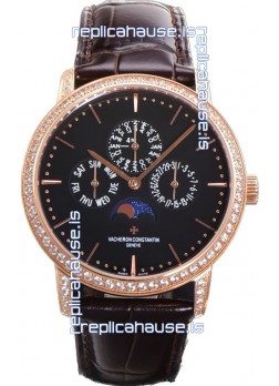 Vacheron Constantin Patrimony Perpetual Calendar Ultra-Thin Rose Gold Black Dial Swiss Replica