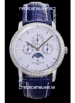 Vacheron Constantin Patrimony Perpetual Calendar Ultra-Thin White Gold Light Blue Dial Swiss Replica